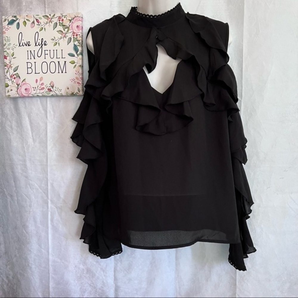 Bb Dakota Women Black Untold Ruffle Blouse  Top M